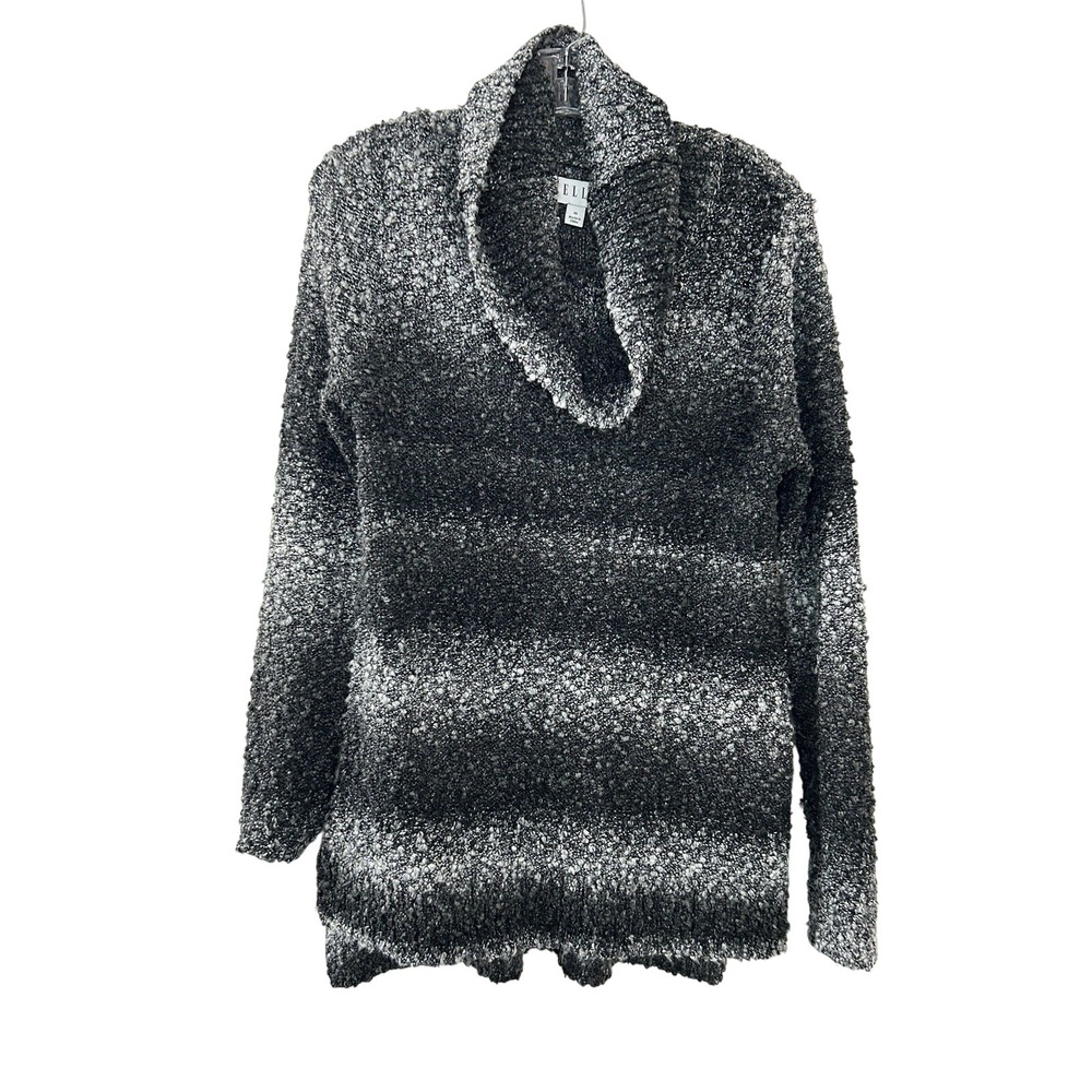 Elle Womens Cowl Neck Ombre Popcorn Knit Sweater Black White Gray Size Medium